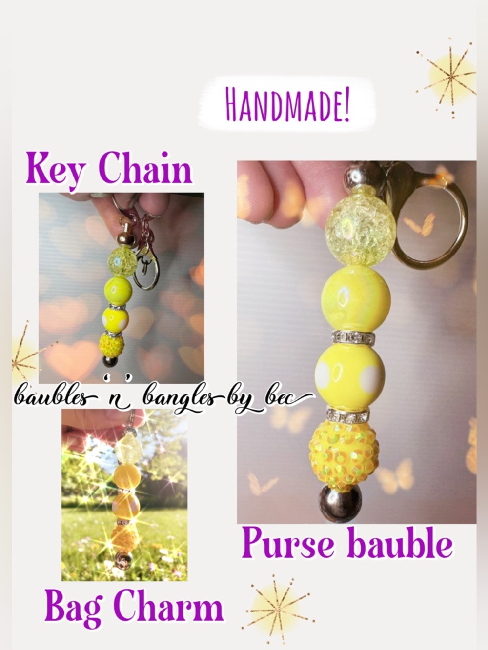 Handmade Yellow Beaded Keychain or Bag Charm